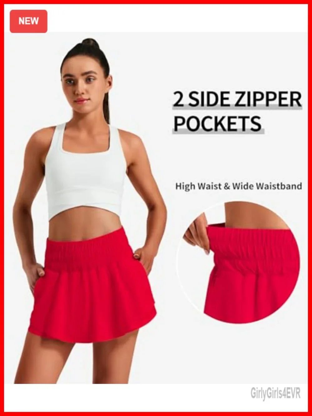 Women's High-Waisted Ruffle Tennis Skort with Pockets, Built-In Liner